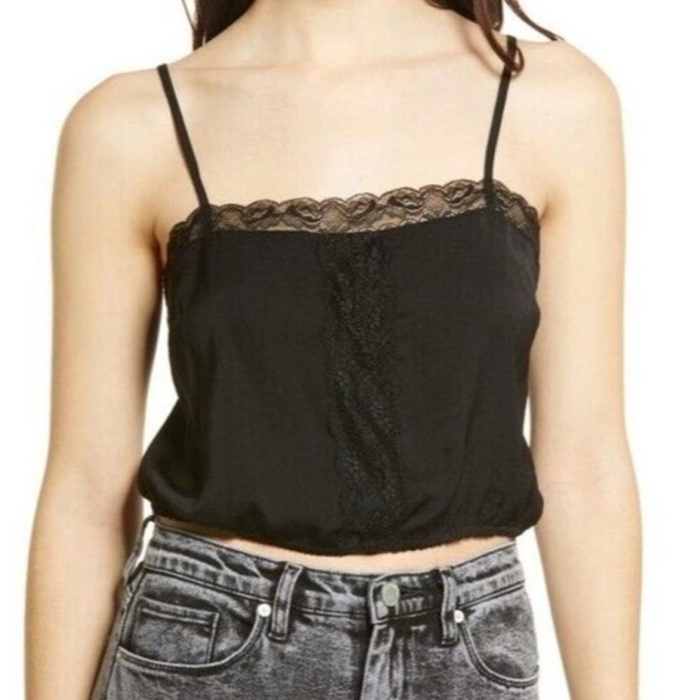 * New BP Nordstrom Black Lace Cropped Camisole Cami SZ Medium *